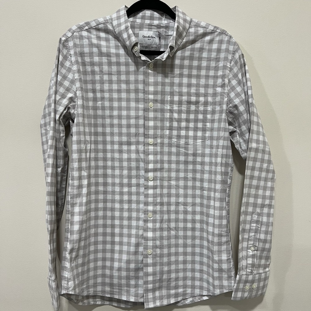 Goodfellow & CO‎ Tan White Plaid Button Down Long Sleeve Shirt Mens Size M A4